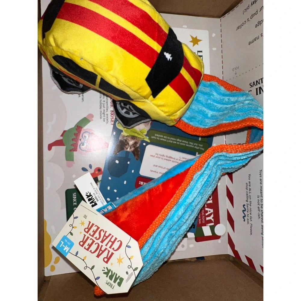 Barkbox Racer Chaser Dog Toy Race Car‎ Plush Bungee Pull Tail Medium Large bark